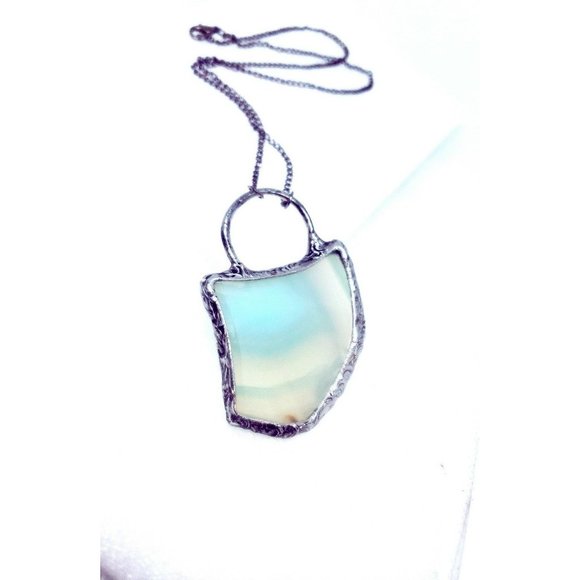 Blue agate crystal necklace handmade gothic metalwork fantasy jewelry beach gems - Picture 11 of 12
